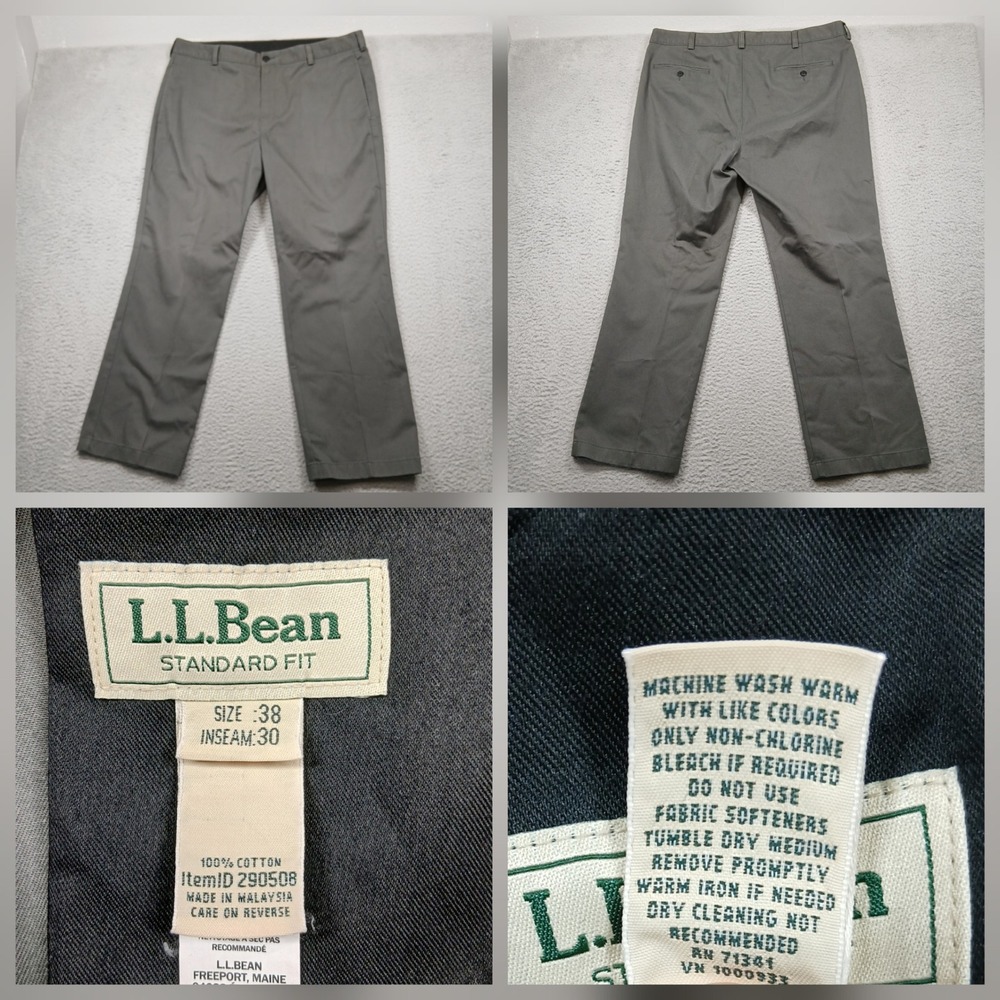 L.L. Bean Gray Chino Pants Men's 38x30 Standard Fit Cotton Casual